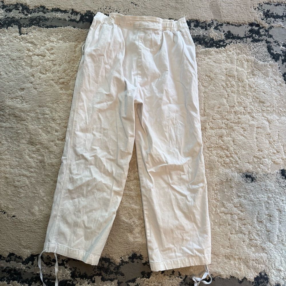 Denim & Co. White Embroidered Cropped Drawstring Pants Size Small - Picture 6 of 8